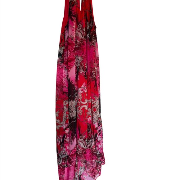 JENNIFER LOPEZ Red/Pink Print Sleeveless High-Low Dress Chain Trim - Size XS - Picture 2 of 12